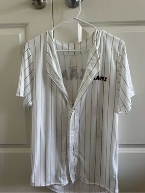 Augusta Sportswear White Pinstripe Button-Up Shirt with 'MIAMI'